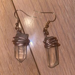 Handmade earrings. Quarts wrapped in rose gold wire.